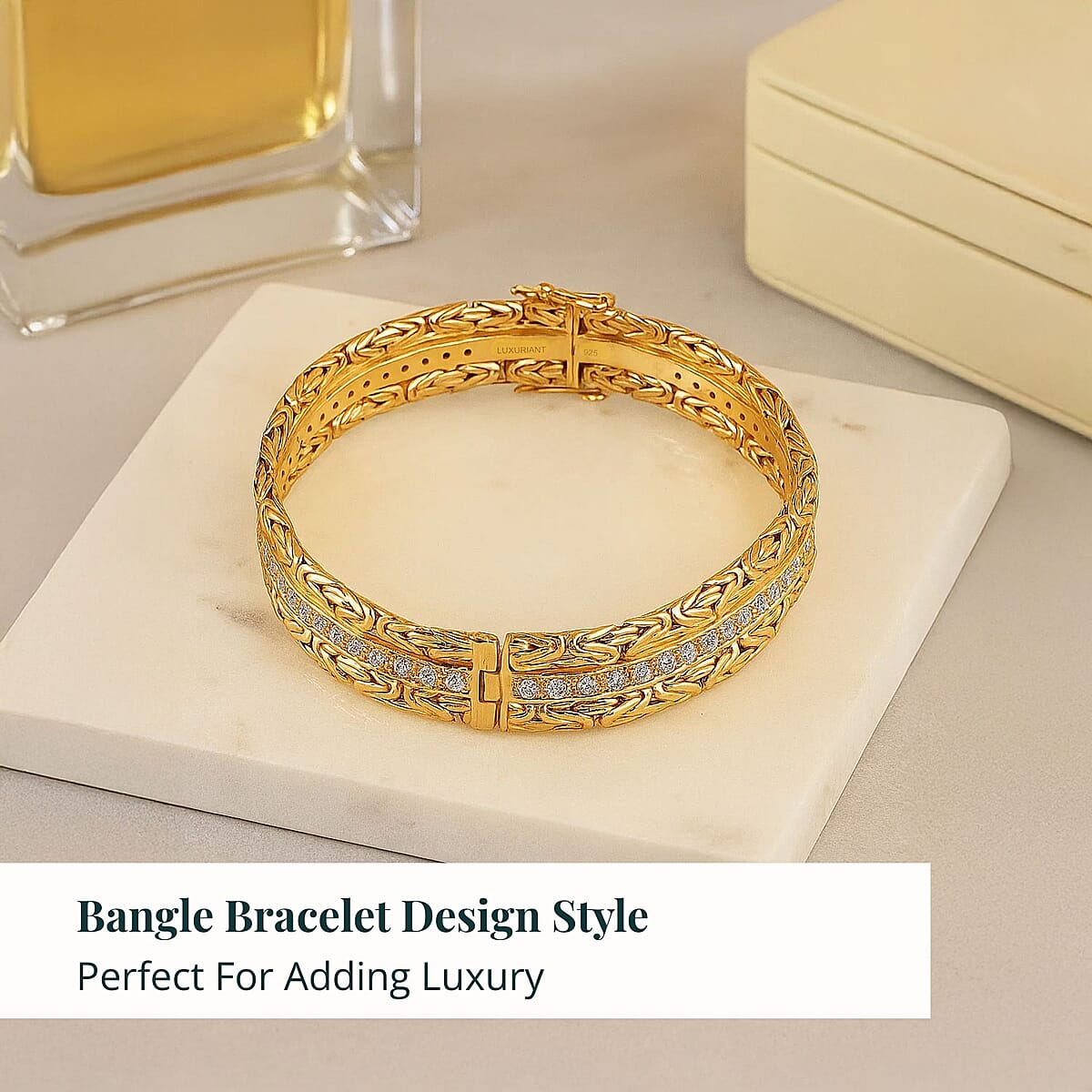 Bali Legacy Luxuriant Lab Grown Diamond G-H SI 2.50 ctw Bangle Bracelet in 22K Vermeil Yellow Gold Over Sterling Silver (7.25 In) image number 5