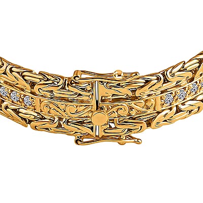Bali Legacy Luxuriant Lab Grown Diamond G-H SI 2.50 ctw Byzantine Bangle Bracelet in 22K Vermeil Yellow Gold Over Sterling Silver (7.25 In)