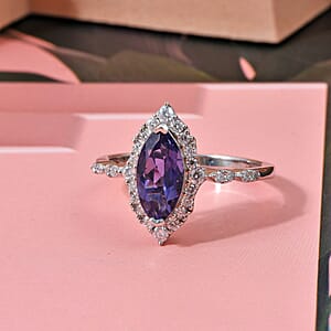 D'Joy Catalina Iolite and Moissanite 1.75 ctw Ring in Rhodium Over Sterling Silver (Size 10.0)