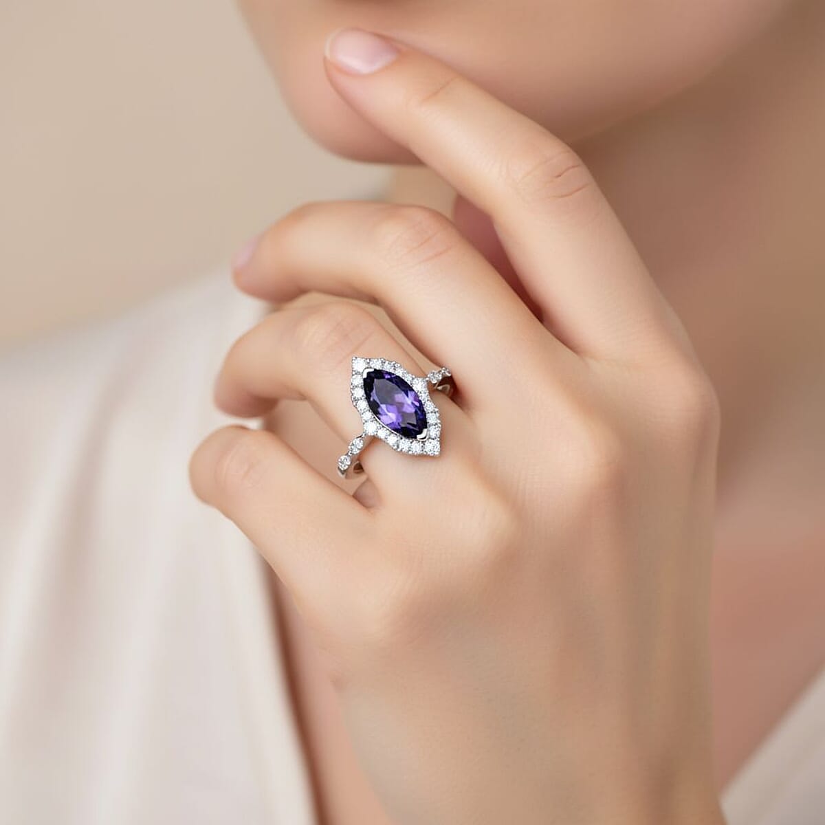 D'Joy Catalina Iolite and Moissanite 1.75 ctw Ring in Rhodium Over Sterling Silver (Size 10.0) image number 2