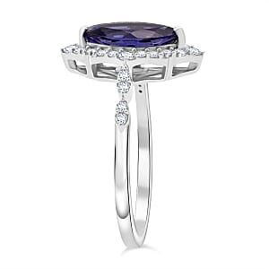 D'Joy Catalina Iolite and Moissanite 1.75 ctw Ring in Rhodium Over Sterling Silver (Size 10.0)