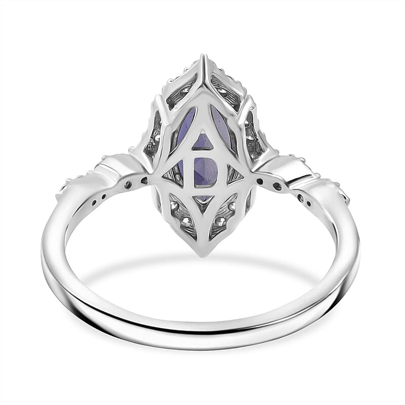 D'Joy Catalina Iolite and Moissanite 1.75 ctw Ring in Rhodium Over Sterling Silver (Size 9.0)