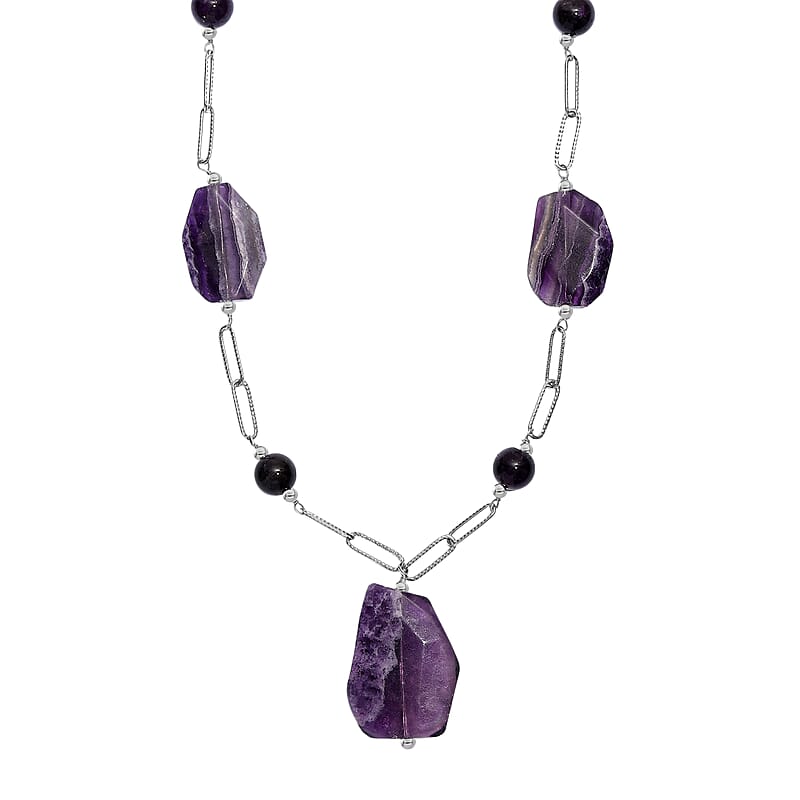 African Amethyst 240.00 ctw Necklace in Stainless Steel 20 Inches