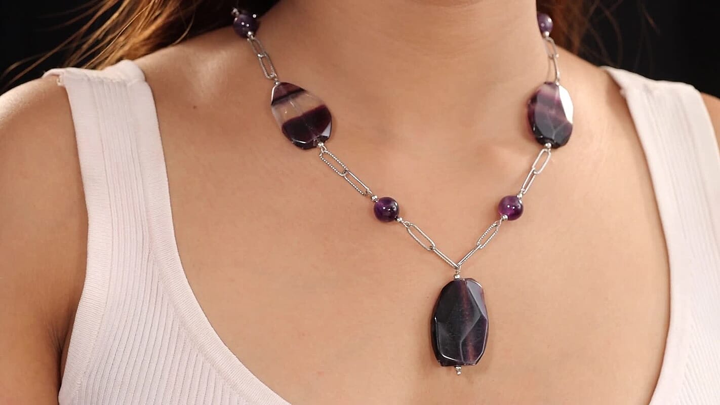 African Amethyst Necklace (20 Inches) in Stainless Steel 240.00 ctw