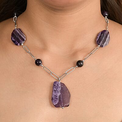 African Amethyst 240.00 ctw Necklace in Stainless Steel 20 Inches