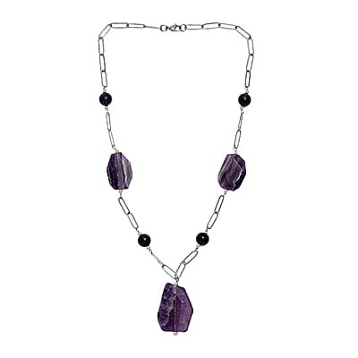 African Amethyst 240.00 ctw Necklace in Stainless Steel 20 Inches