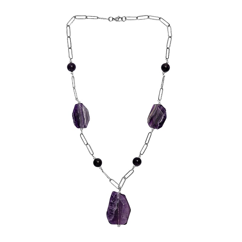 African Amethyst 240.00 ctw Necklace in Stainless Steel 20 Inches