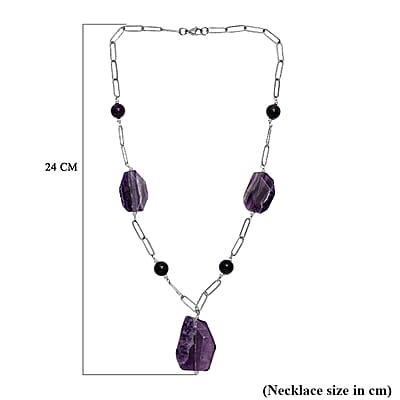 African Amethyst 240.00 ctw Necklace in Stainless Steel 20 Inches