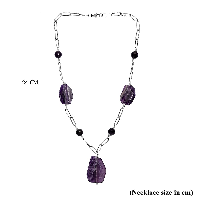 African Amethyst 240.00 ctw Necklace in Stainless Steel 20 Inches