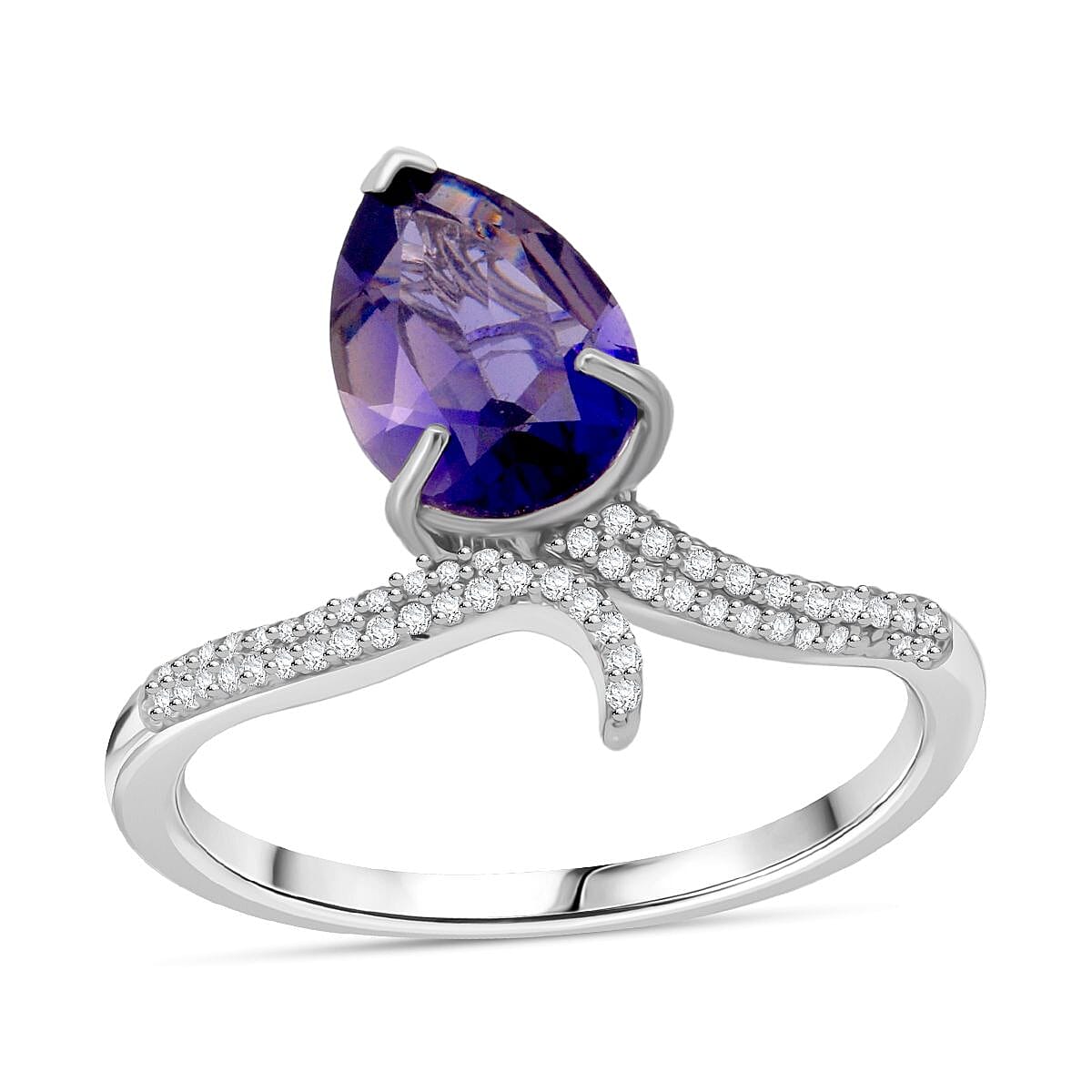 D'Joy Catalina Iolite and Moissanite 1.60 ctw Ring in Rhodium Over Sterling Silver (Size 10.0) image number 0