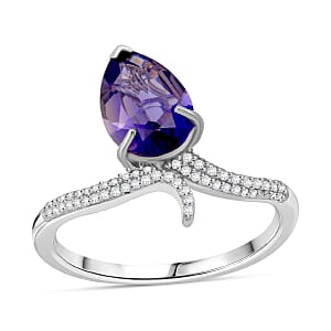 D'Joy Catalina Iolite and Moissanite 1.60 ctw Ring in Rhodium Over Sterling Silver (Size 10.0)