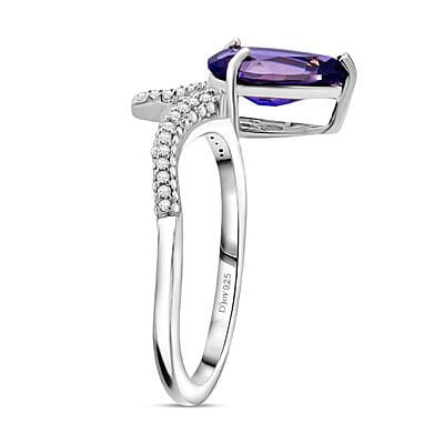 D'Joy Catalina Iolite and Moissanite 1.60 ctw Ring in Rhodium Over Sterling Silver (Size 10.0)