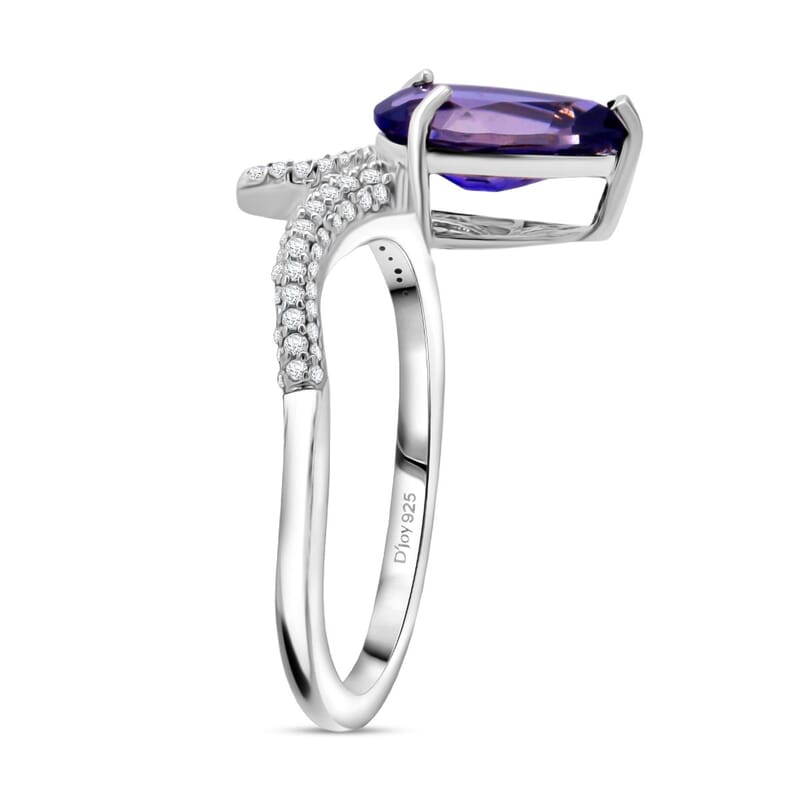 D'Joy Catalina Iolite and Moissanite 1.60 ctw Ring in Rhodium Over Sterling Silver (Size 10.0)