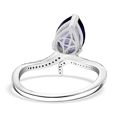 D'Joy Catalina Iolite and Moissanite 1.60 ctw Ring in Rhodium Over Sterling Silver (Size 10.0)