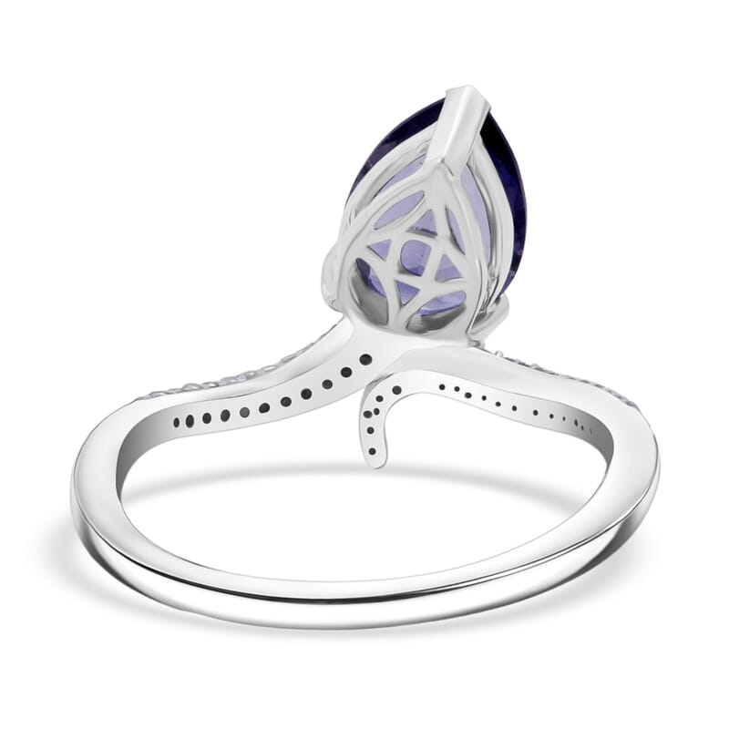 D'Joy Catalina Iolite and Moissanite 1.60 ctw Ring in Rhodium Over Sterling Silver (Size 10.0)