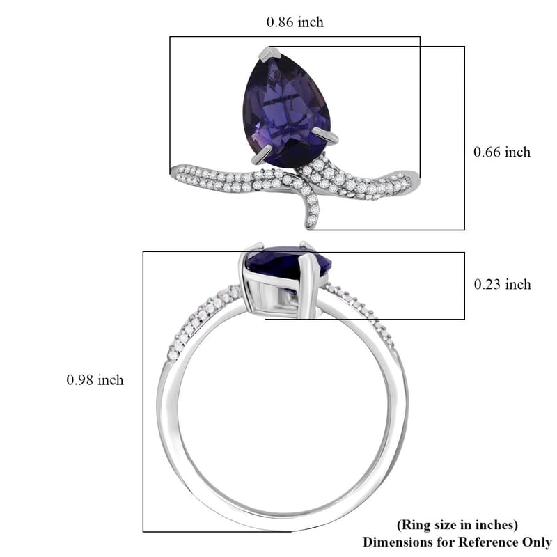 D'Joy Catalina Iolite and Moissanite 1.60 ctw Ring in Rhodium Over Sterling Silver (Size 10.0)