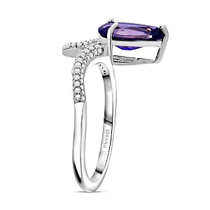 D'Joy Catalina Iolite and Moissanite 1.60 ctw Ring in Rhodium Over Sterling Silver (Size 6.0)