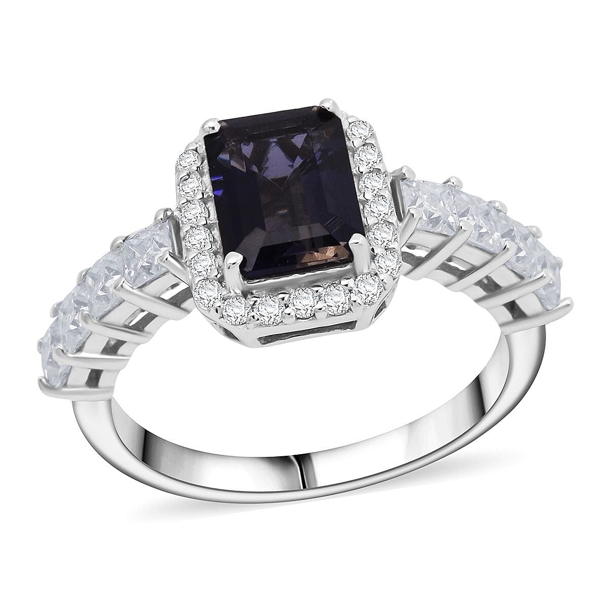 D'Joy Catalina Iolite and Moissanite 2.15 ctw Ring in Rhodium Over Sterling Silver (Size 10.0)