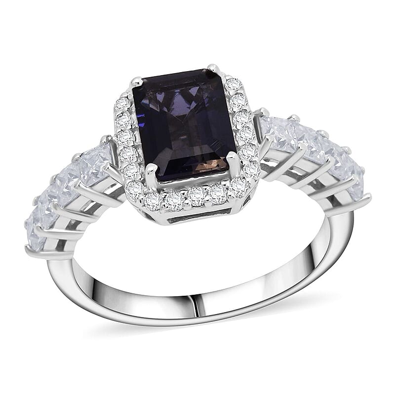 D'Joy Catalina Iolite and Moissanite 2.15 ctw Ring in Rhodium Over Sterling Silver (Size 10.0)