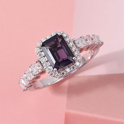 D'Joy Catalina Iolite and Moissanite 2.15 ctw Ring in Rhodium Over Sterling Silver (Size 10.0)