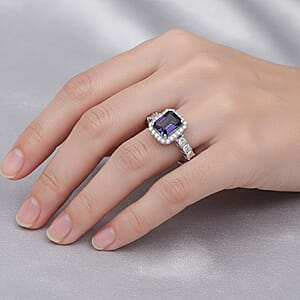 D'Joy Catalina Iolite and Moissanite 2.15 ctw Ring in Rhodium Over Sterling Silver (Size 10.0)