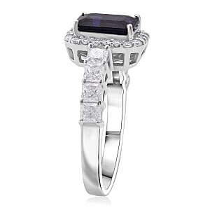 D'Joy Catalina Iolite and Moissanite 2.15 ctw Ring in Rhodium Over Sterling Silver (Size 10.0)