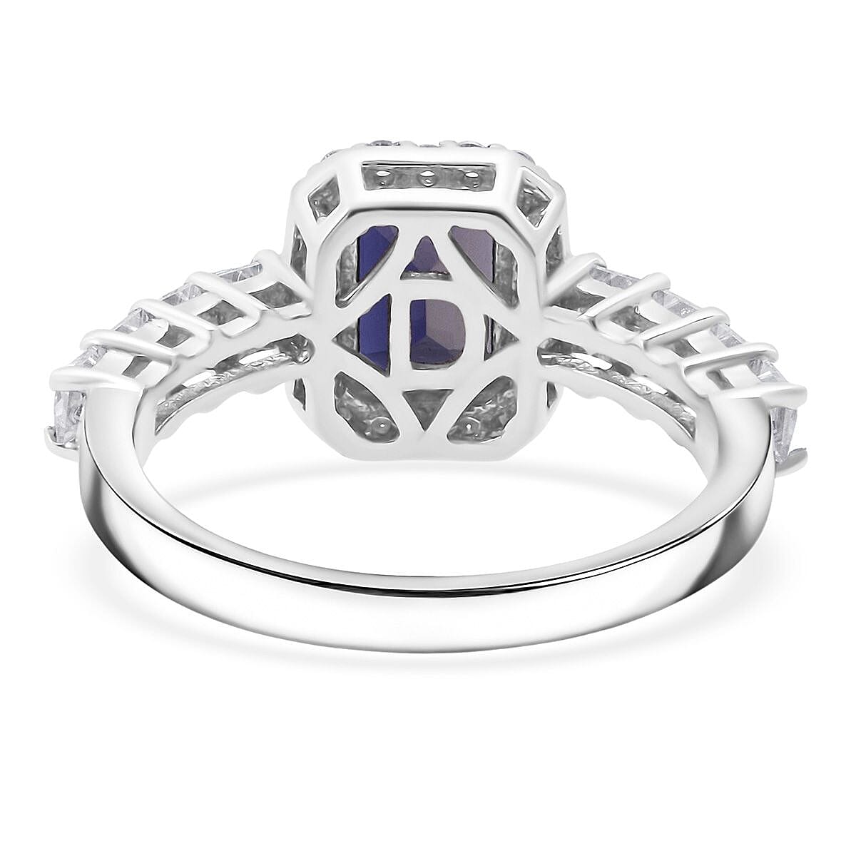 D'Joy Catalina Iolite and Moissanite 2.15 ctw Ring in Rhodium Over Sterling Silver (Size 10.0)