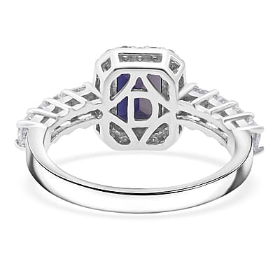 D'Joy Catalina Iolite and Moissanite 2.15 ctw Ring in Rhodium Over Sterling Silver (Size 10.0)