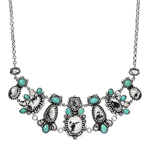 D'Joy Artisan Crafted Premium White Buffalo and Tahoe Nevada Turquoise 21.90 ctw Necklace in Black Oxidised Sterling Silver 18-20 Inches