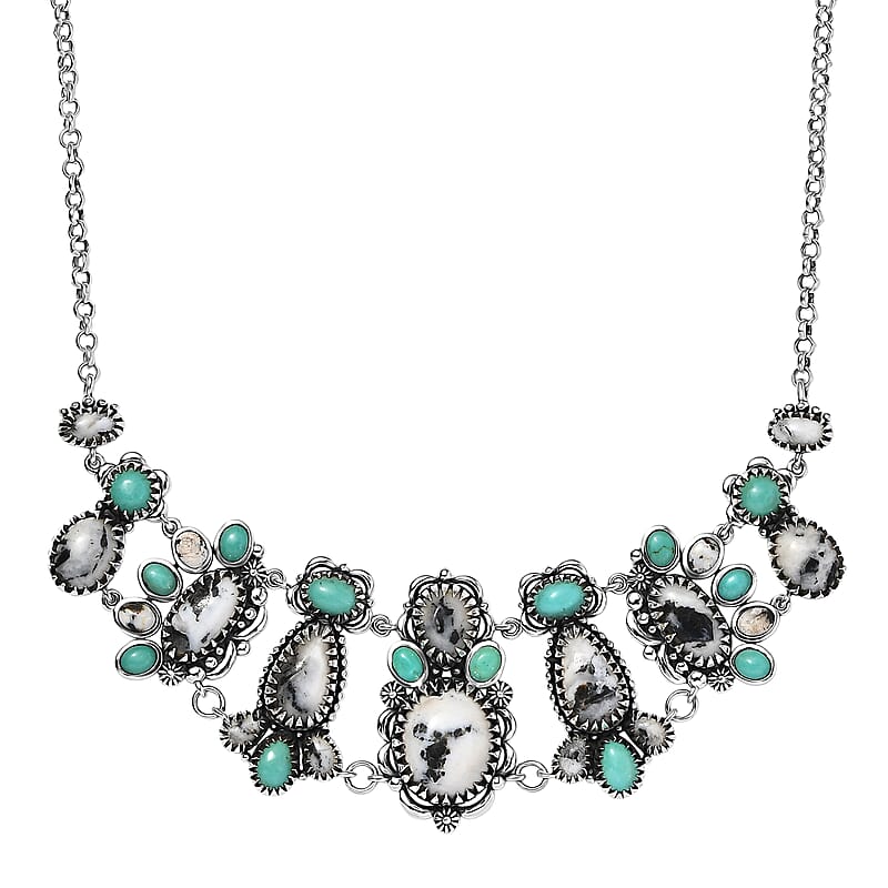 D'Joy Artisan Crafted White Buffalo, Tahoe Nevada Turquoise Necklace in Oxidised Sterling Silver 21.90 ctw (18-20 Inches)