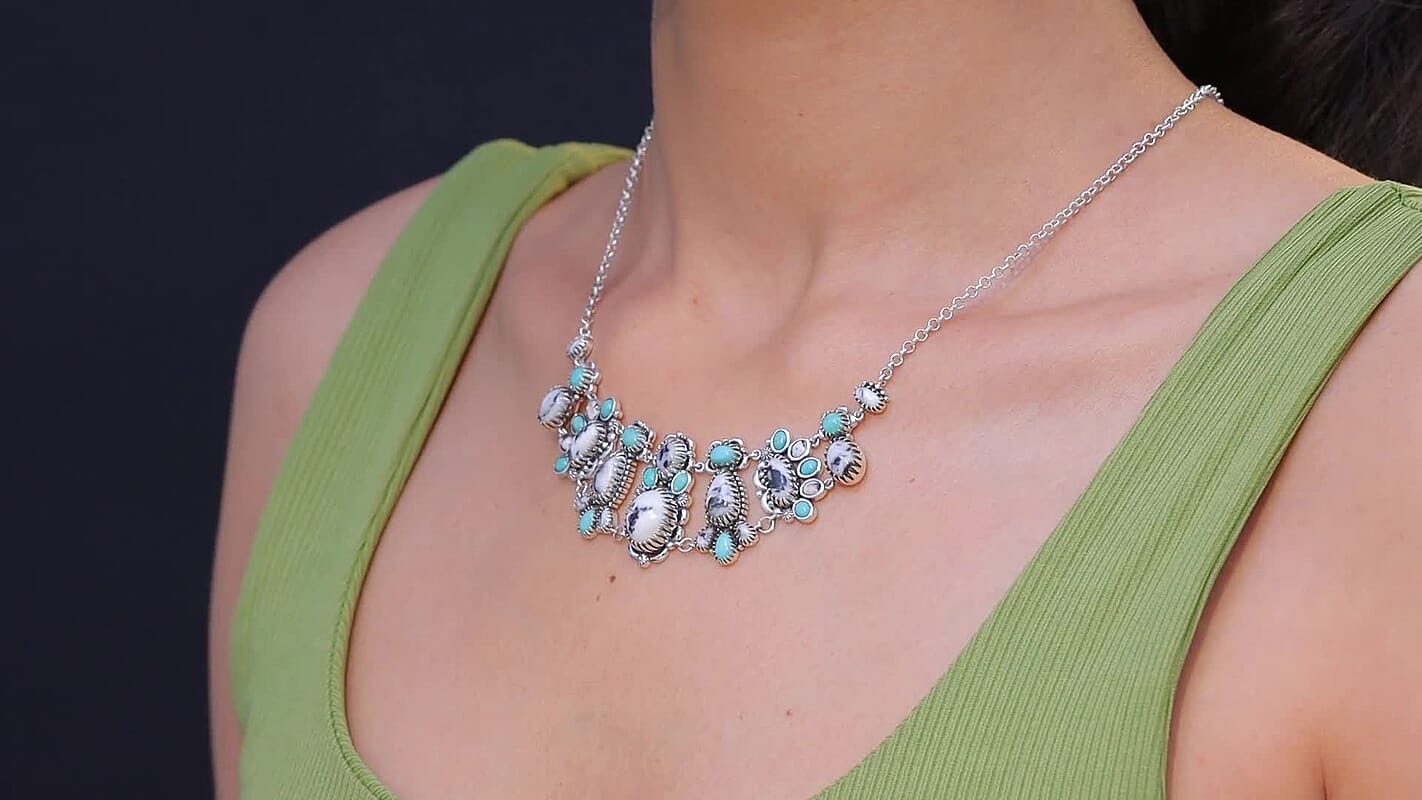 D'Joy Artisan Crafted White Buffalo, Tahoe Nevada Turquoise Necklace in Oxidised Sterling Silver 21.90 ctw (18-20 Inches)