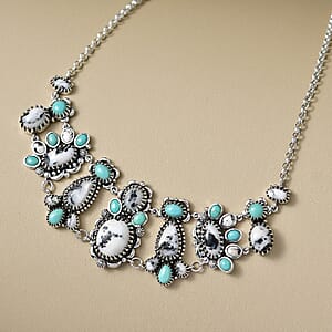 D'Joy Artisan Crafted White Buffalo, Tahoe Nevada Turquoise Necklace in Oxidised Sterling Silver 21.90 ctw (18-20 Inches)