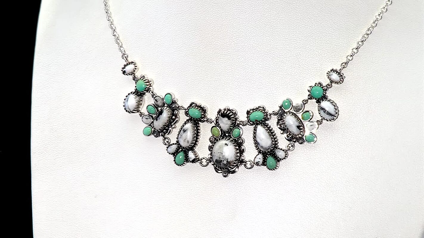 D'Joy Artisan Crafted White Buffalo, Tahoe Nevada Turquoise Necklace in Oxidised Sterling Silver 21.90 ctw (18-20 Inches)
