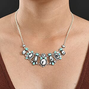 D'Joy Artisan Crafted White Buffalo, Tahoe Nevada Turquoise Necklace in Oxidised Sterling Silver 21.90 ctw (18-20 Inches)
