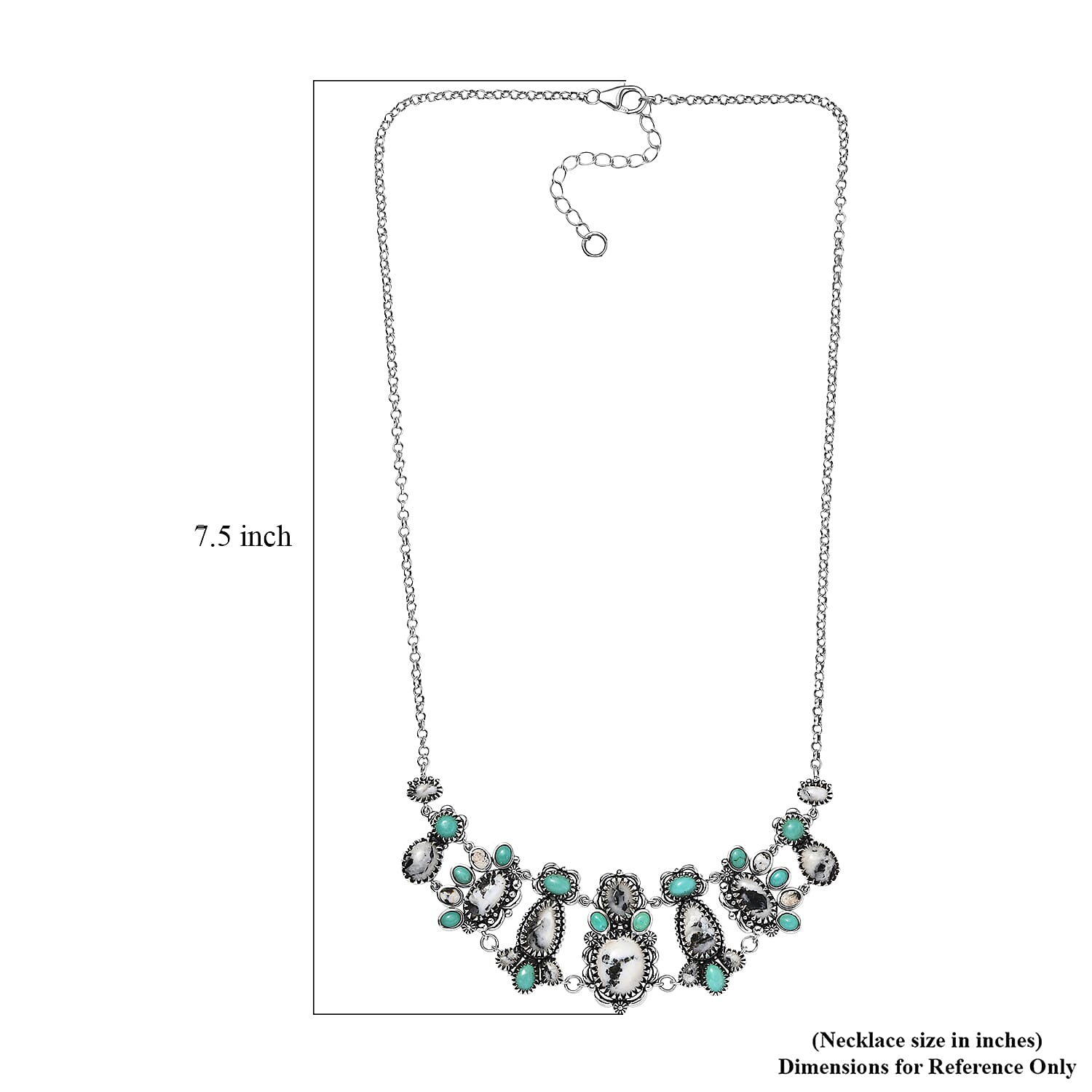 D'Joy Artisan Crafted White Buffalo, Tahoe Nevada Turquoise Necklace in Oxidised Sterling Silver 21.90 ctw (18-20 Inches)