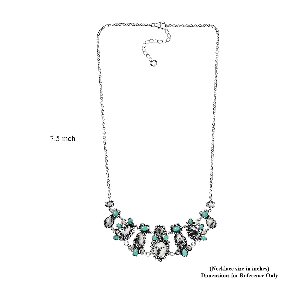 D'Joy Artisan Crafted Premium White Buffalo and Tahoe Nevada Turquoise 21.90 ctw Necklace in Black Oxidised Sterling Silver 18-20 Inches image number 5