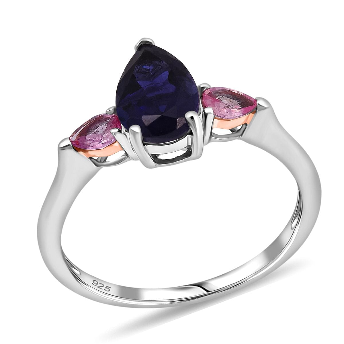 D'Joy Catalina Iolite and Pink Sapphire 1.30 ctw Ring in Rhodium Over Sterling Silver (Size 10.0) image number 0