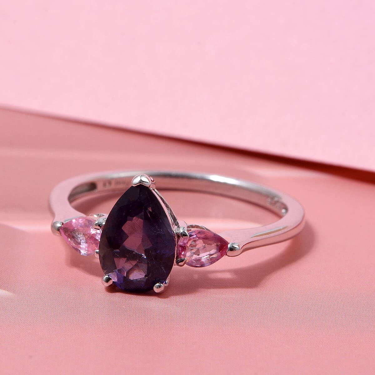 D'Joy Catalina Iolite and Pink Sapphire 1.30 ctw Ring in Rhodium Over Sterling Silver (Size 10.0) image number 1