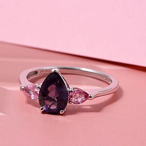 D'Joy Catalina Iolite and Pink Sapphire 1.30 ctw Ring in Rhodium Over Sterling Silver (Size 10.0)