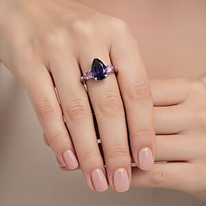 D'Joy Catalina Iolite and Pink Sapphire 1.30 ctw Ring in Rhodium Over Sterling Silver (Size 10.0)