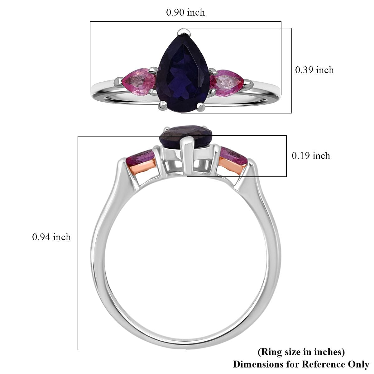 D'Joy Catalina Iolite and Pink Sapphire 1.30 ctw Ring in Rhodium Over Sterling Silver (Size 10.0) image number 5