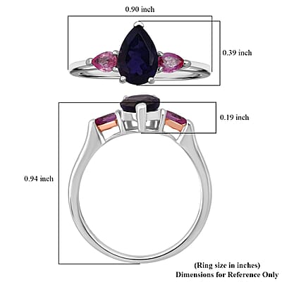 D'Joy Catalina Iolite and Pink Sapphire 1.30 ctw Ring in Rhodium Over Sterling Silver (Size 10.0)