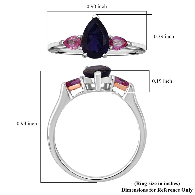 D'Joy Catalina Iolite and Pink Sapphire 1.30 ctw Ring in Rhodium Over Sterling Silver (Size 10.0)
