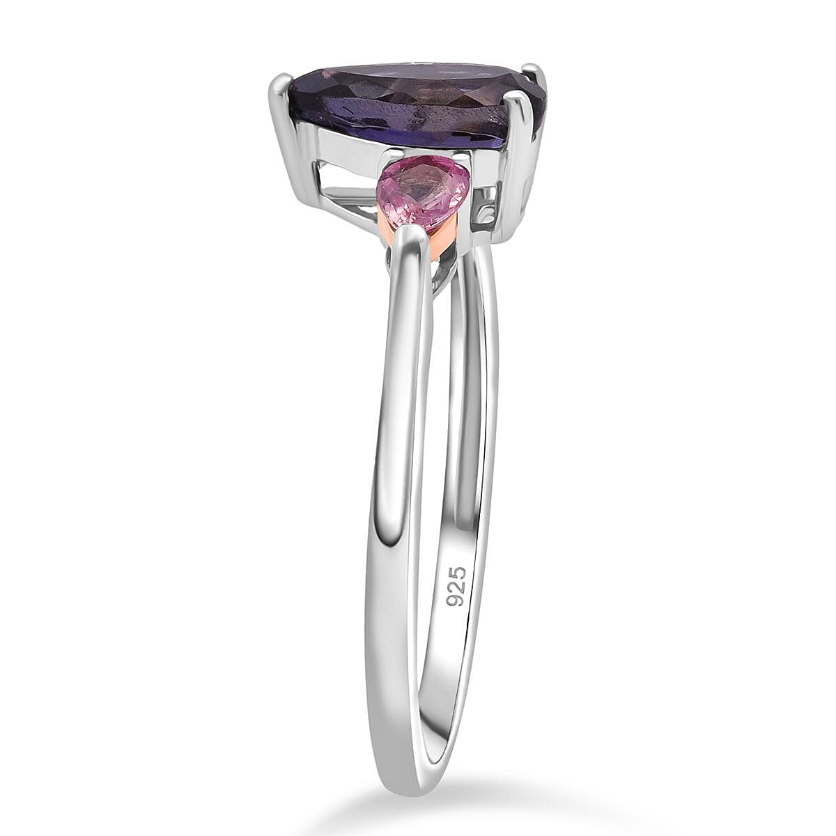 D'Joy Catalina Iolite and Pink Sapphire 1.30 ctw Ring in Rhodium Over Sterling Silver (Size 7.0) image number 3
