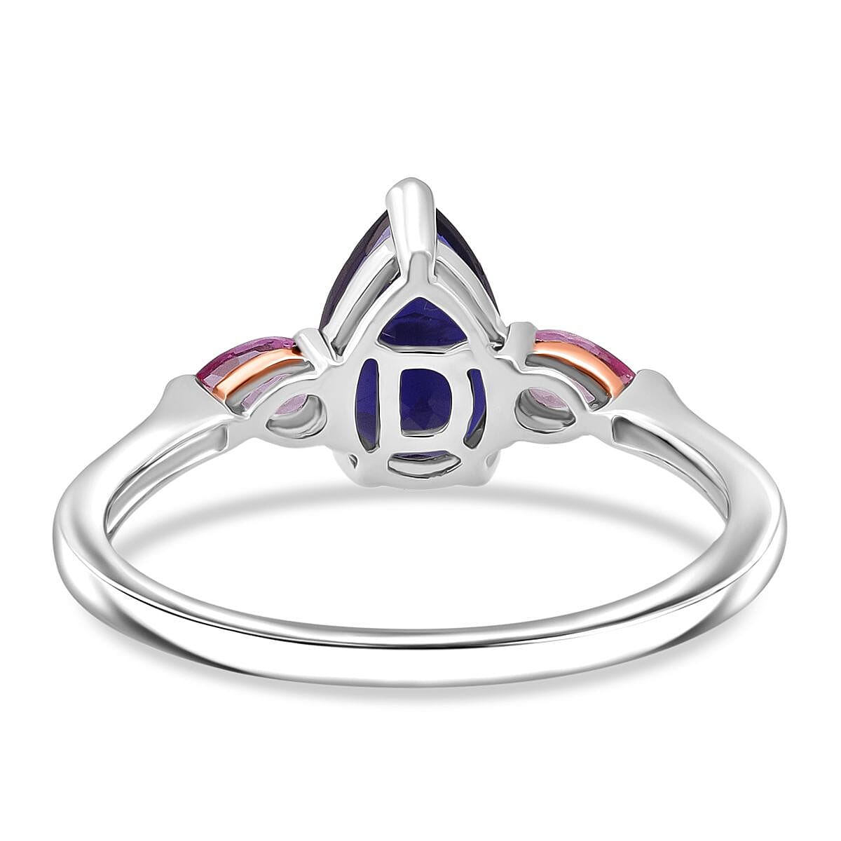 D'Joy Catalina Iolite and Pink Sapphire 1.30 ctw Ring in Rhodium Over Sterling Silver (Size 7.0) image number 4