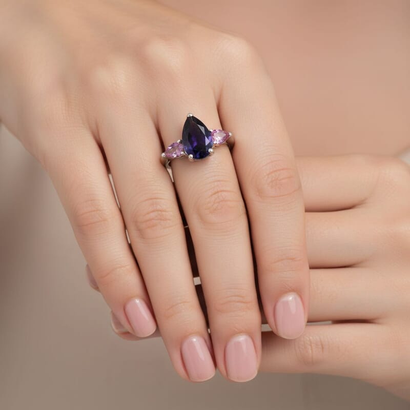 D'Joy Catalina Iolite and Pink Sapphire 1.30 ctw Ring in Rhodium Over Sterling Silver (Size 8.0)