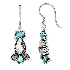 D'Joy Artisan Crafted Premium White Buffalo and Tahoe Nevada Turquoise 6.50 ctw Earrings in Black Oxidised Sterling Silver