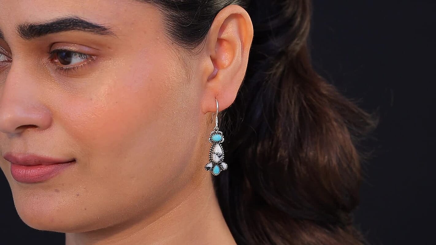 D'Joy Artisan Crafted White Buffalo, Tahoe Nevada Turquoise Earrings in Oxidised Sterling Silver 6.50 ctw