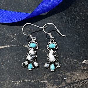 D'Joy Artisan Crafted White Buffalo, Tahoe Nevada Turquoise Earrings in Oxidised Sterling Silver 6.50 ctw