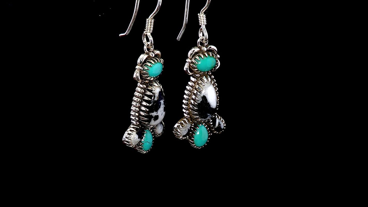 D'Joy Artisan Crafted White Buffalo, Tahoe Nevada Turquoise Earrings in Oxidised Sterling Silver 6.50 ctw